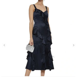 Cinq à Sept Navy Ruffle Midi Dress